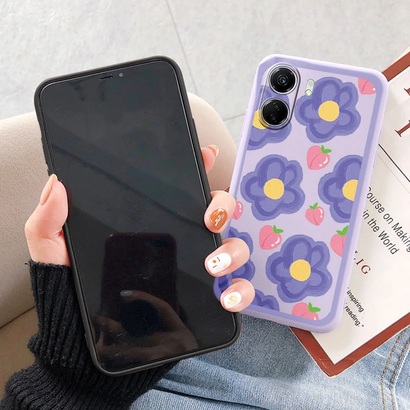 ل Redmi 14C 14R 13C 13R A3 Pro 4G A1 A2 Plus نوت 14 14 برو 5G Poco C50 C51 M6 C75 زهرة الورد الأحمر ديزي العشب حافظة هاتف من البولي يوريثان