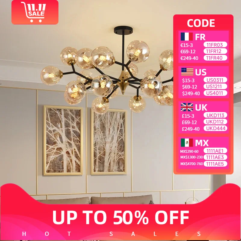 

Nordic Modern Chandeliers Vintage Luxury Glass Bubble Lamp for Dining Room Kitchen Living Room Bedroom Indoor Led Lights Fixture