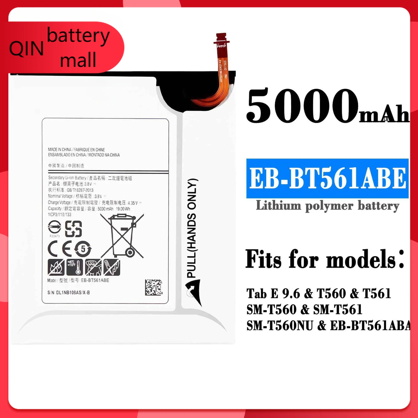 

Replacement Battery EB-BT561ABE For Samsung GALAXY Tab E SM-T560 T561 5000mAh