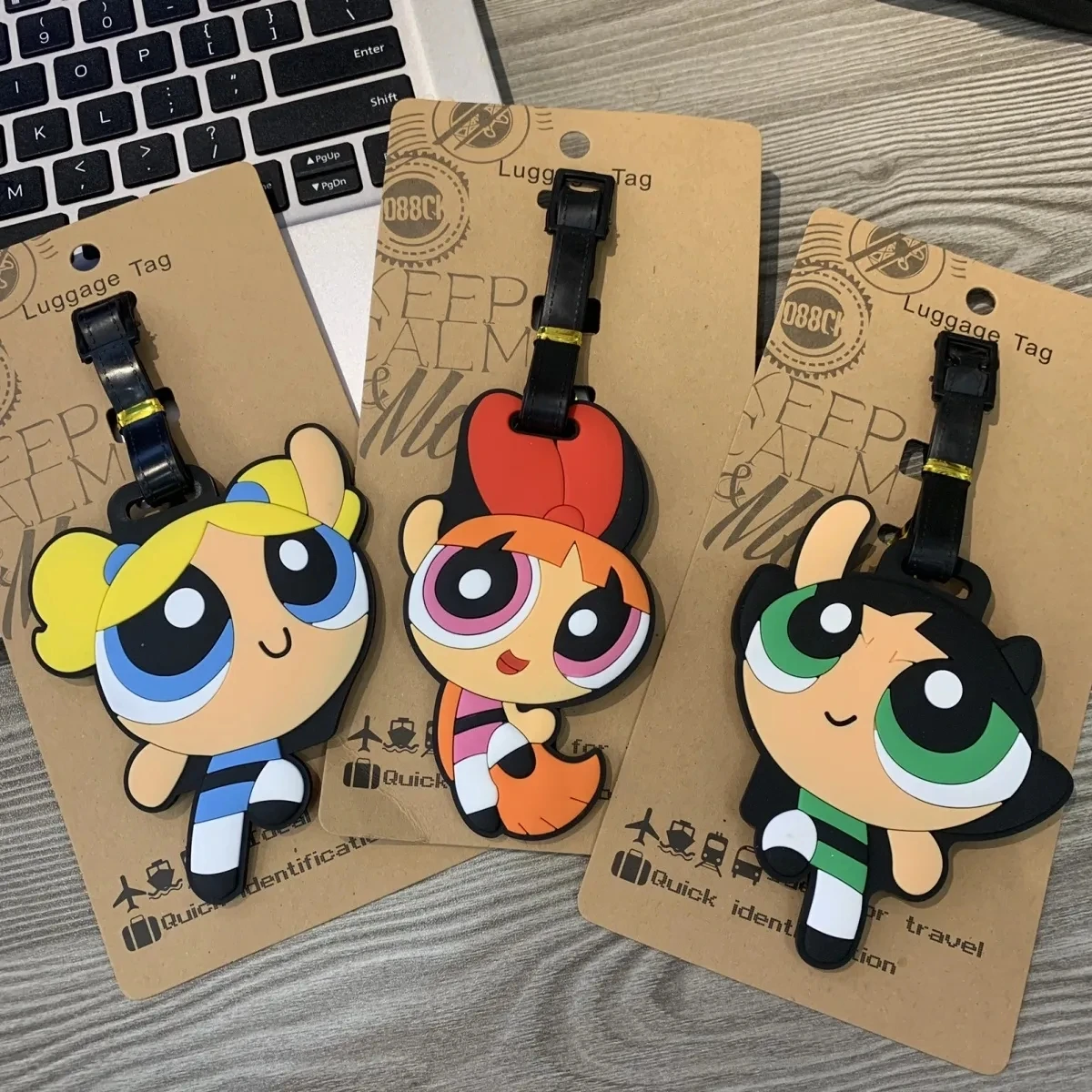 The Powerpuff Girls Blisstina Blossom Bubbles Buttercup Cute Luggage Tags Toy Keychain Kawaii Periphery Backpack Pendant Gifts