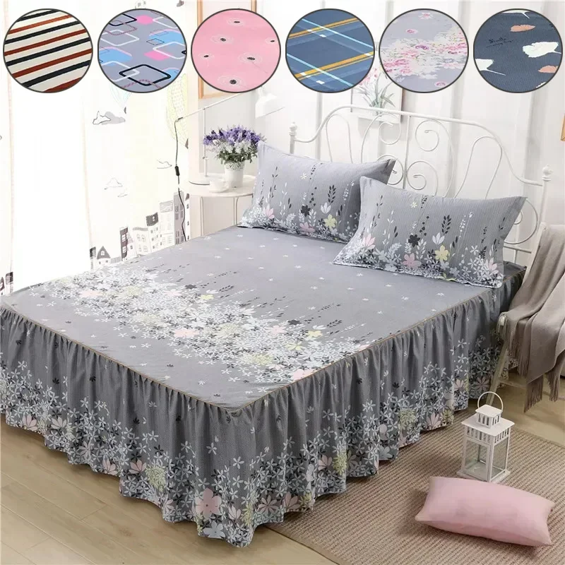 3PCS Printed Bedspread Bed Skirt Set Protector Cover Bedding All Season Universal Anti Slip, 1pc Bedsheet and 2pcs Pillowcase