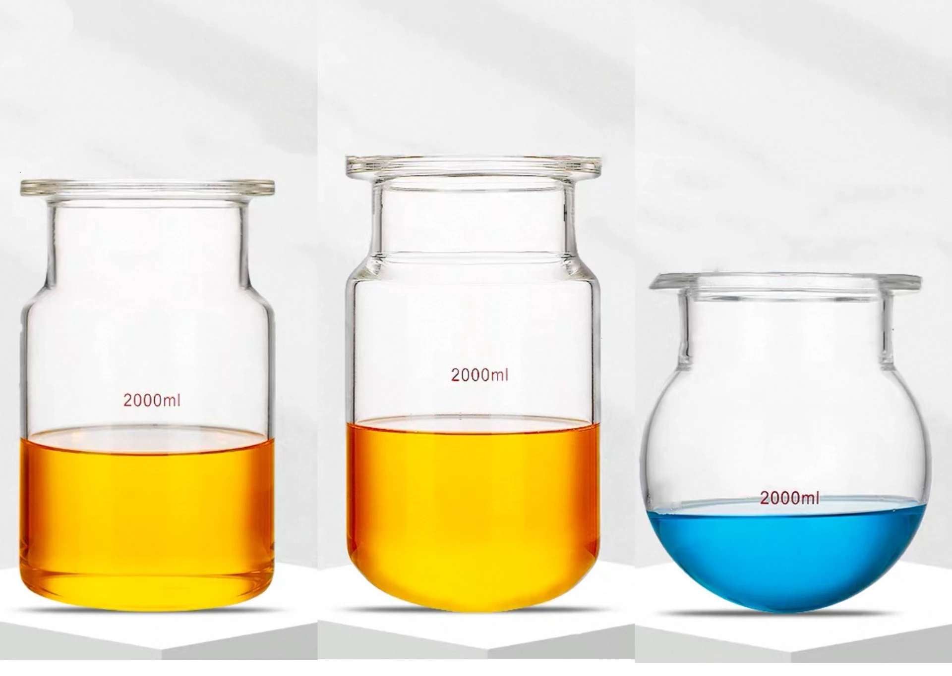 2000mL Flat /Round Bottom Glass Open Reactor Flask, Single-layer Glass Reactor With Flat Bottom And Round Bottom-Pomex