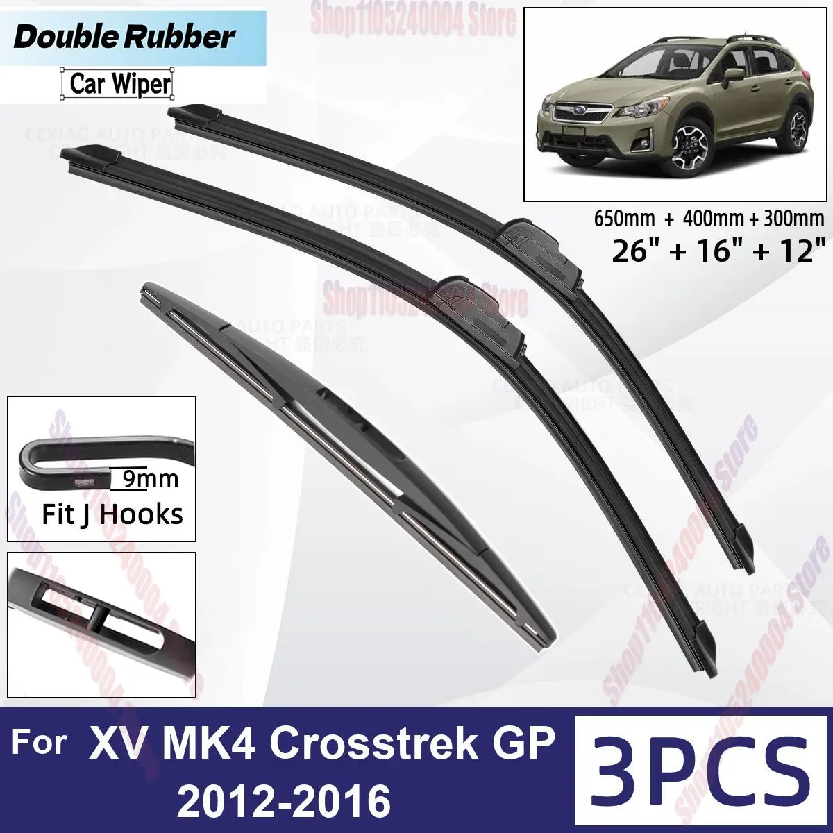 

For Subaru XV MK4 Crosstrek GP 2012-2016 Soft Rubber Car Front Rear Wiper Blades Auto Windshield Windscreen Wipers 26 16 12