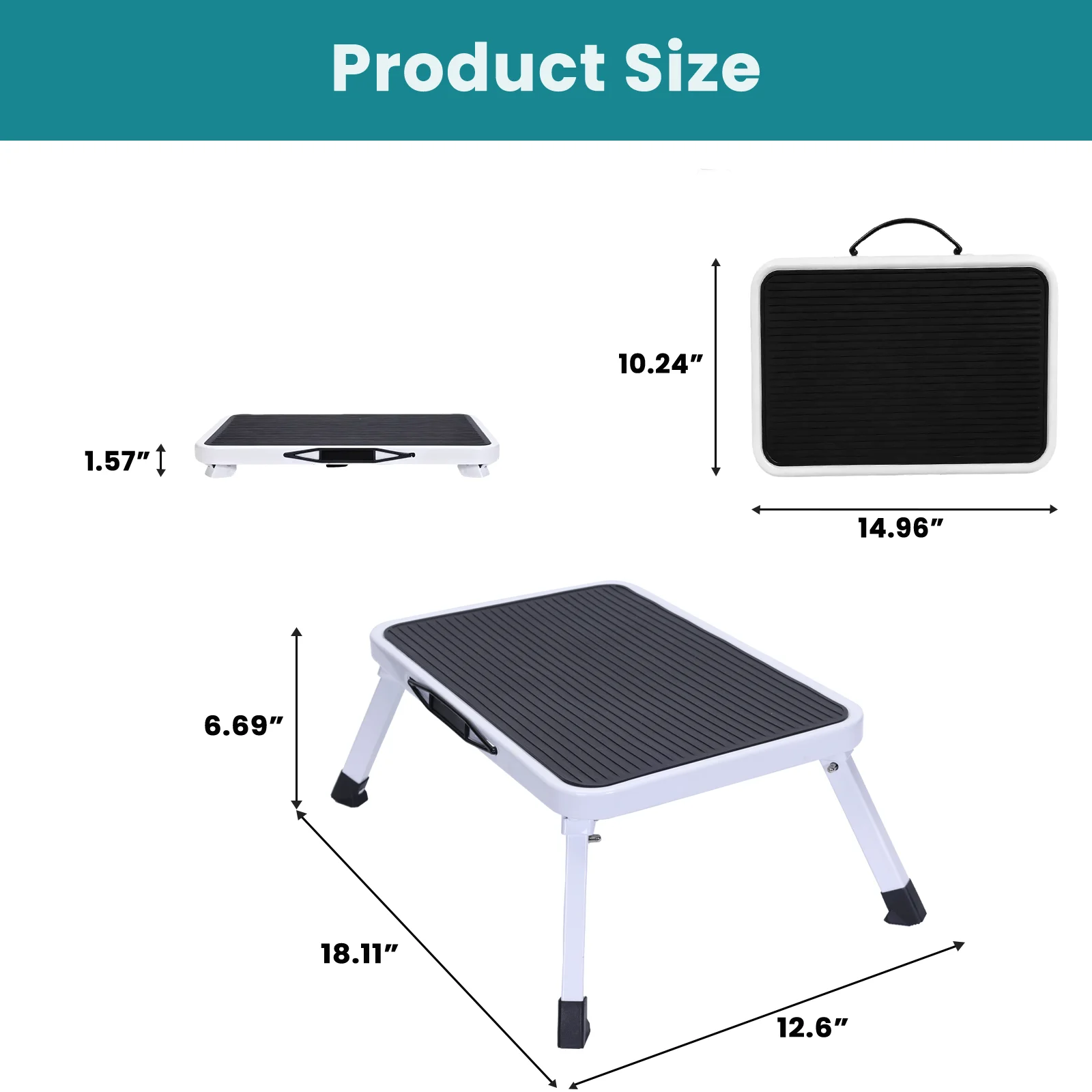 MCQ 1-Step Ladder with Carrying Handle  330lbs Capacity Sturdy Metal Stool Foldable with Non-Slip Platform Rubber Feet  for Home image 6