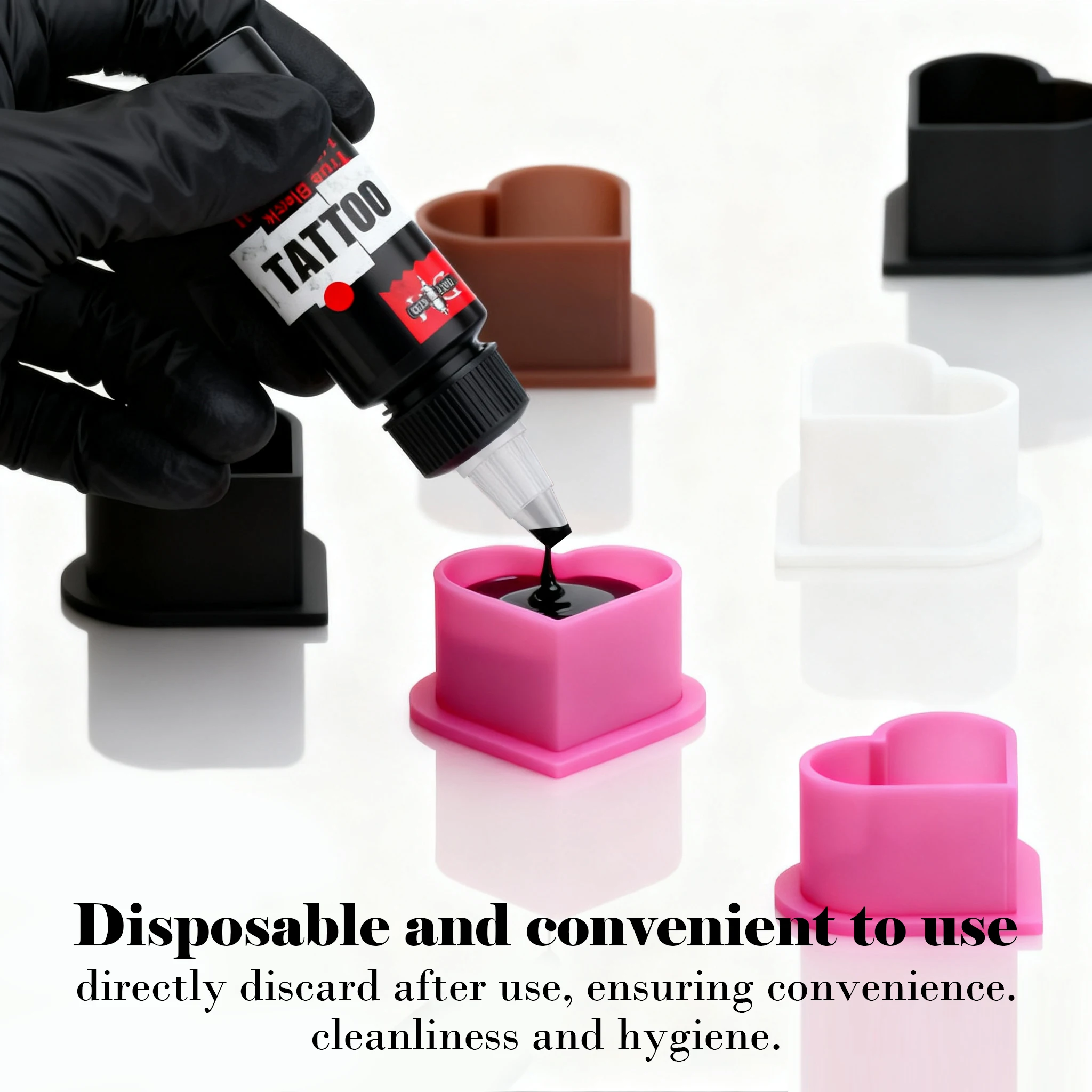 200pcs Disposable Silicone Tattoo Ink Cups Round/Diamond/Heart-shaped With Base Pigment Container Cup Ink Accessories Supplies