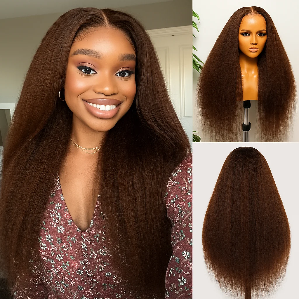 باروكة من شعر طبيعي مفرود بني غريب HD 13x6 دانتيل أمامي قبل القطع بدون صمغ شعر مستعار منزوع مسبقًا للمبتدئين مظهر طبيعي للنساء