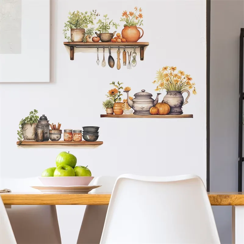 1PCS Painted Green Plant Flower Pot Wall Paste Living Room Kitchen Home Background Decoration Wall Sticker Self-adhesive
