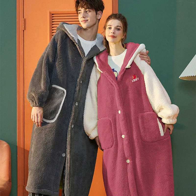 New men gentleman Pajamas couple autumn and winter plush thickened comfortable mild nightgown Loungewear can be worn outside