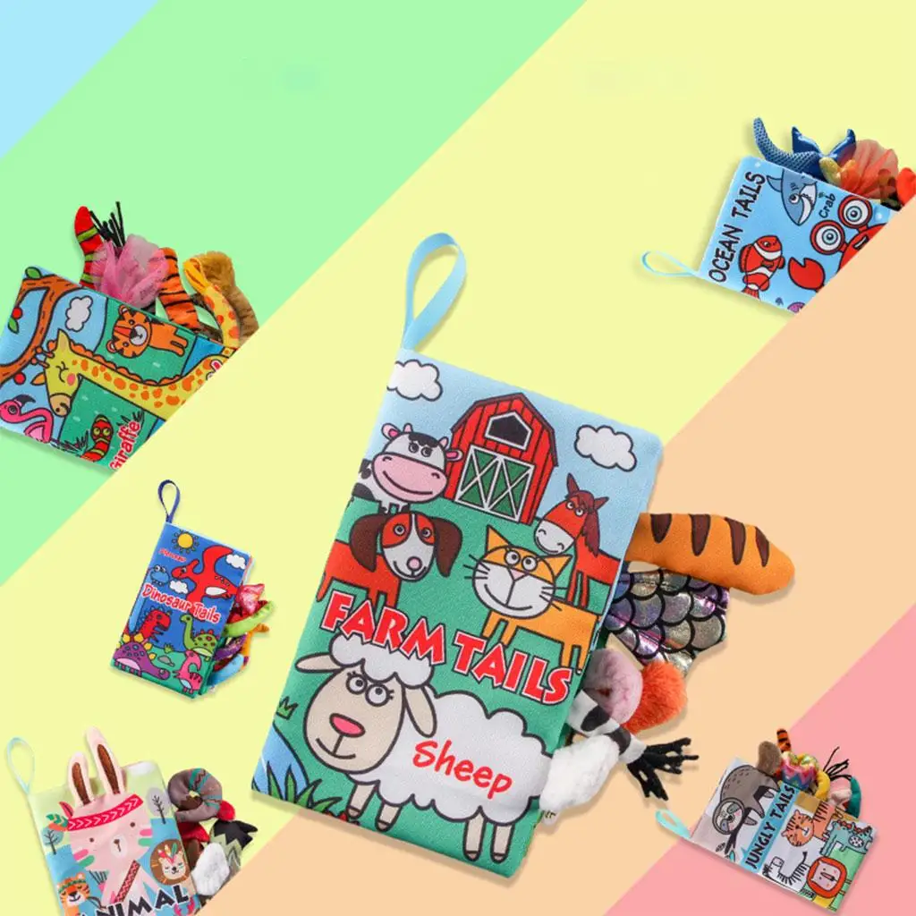 4x Portable Cloth Book, Animal Tail Early Development Interactive Toys, Soft Washable Montessori Early Educational Gadget