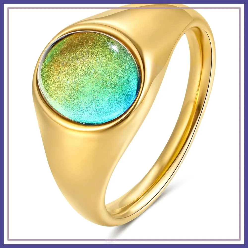 

Mood Ring for Women, Non-Tarnish Gold Plated Stainless Steel Color Changing Ring, Dainty Stackable Rings, Emotional Jewelry Gift