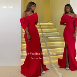 Qunque Red Saudi Arabic Evening Dress Off Shoulder Side Split Party Dresses Mermaid Satin Customized Formal Occasion Dress Women
