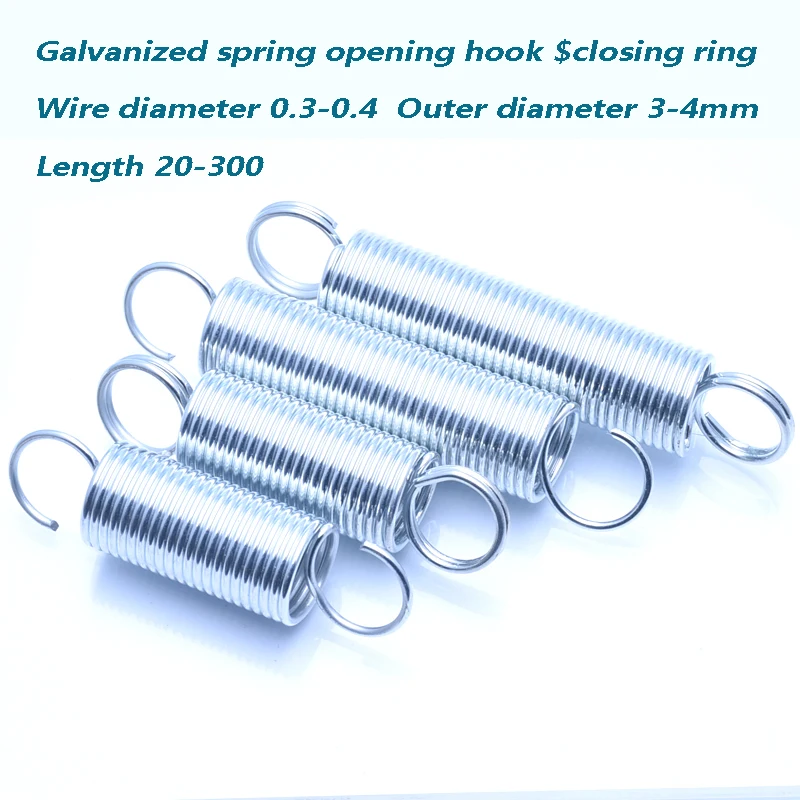 6PCS Stainless Steel Open S Hook Tension Spring Tensile Springs Galvanized Stretching Spring Wire Diameter 0.6mm Length 15~300mm