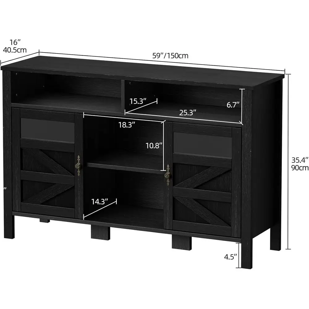 خزانة بوفيه كبيرة للمزرعة مقاس 55 بوصة مع مساحة تخزين، وخزانة جانبية مزدوجة الباب مع رفوف مفتوحة، وطاولة بار قهوة متعددة الأغراض لـ