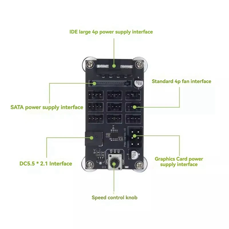 Computer Chassis PWM Violent Fan Speed Controller 9-Way 12V PWM 4Pin High-Power Fan Hub Controller Fan Governor