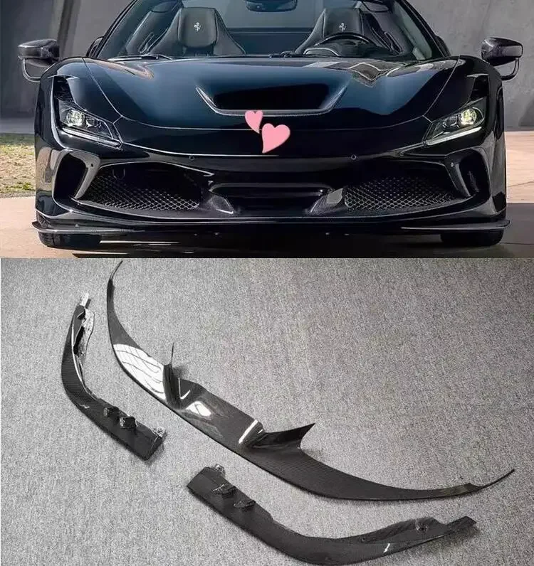 For Ferrari F8 2019-2024 Real Carbon Fiber Bumper Front Lip Spoiler Fog Lamp Air Vent Outlet Wind Knife Splitter Cover Body Kit