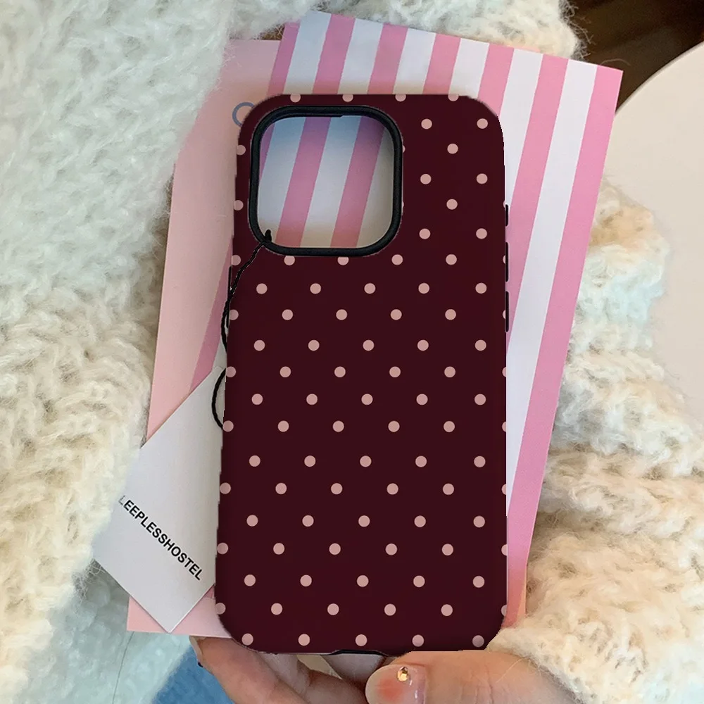 Ins Brown Red Polka Dots Phone Case for IPHONE 16 15PRO MAX 14 PLUS 13 12 MINI 11 Acrylic TPU Two in One Magnetic Phone Cases - náhled 6
