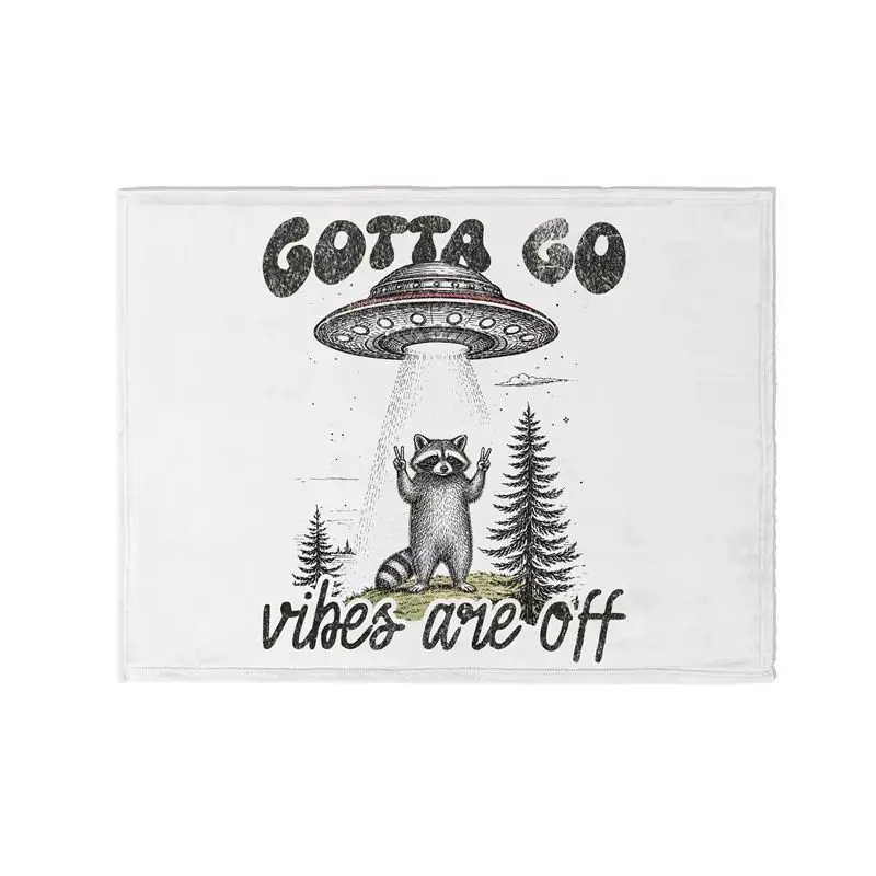 Gaslight Gatekeep Girlboss Gotta Go Vibes Are Off Throw Blanket Funny Raccoon UFO Soft Fleece Blanket for Couch Bedroom