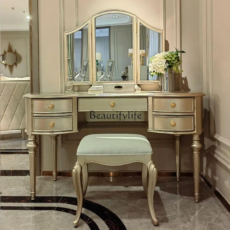 طاولة مكياج فاخرة لغرفة النوم مصنوعة من الخشب الصلب على الطراز الفرنسي #2