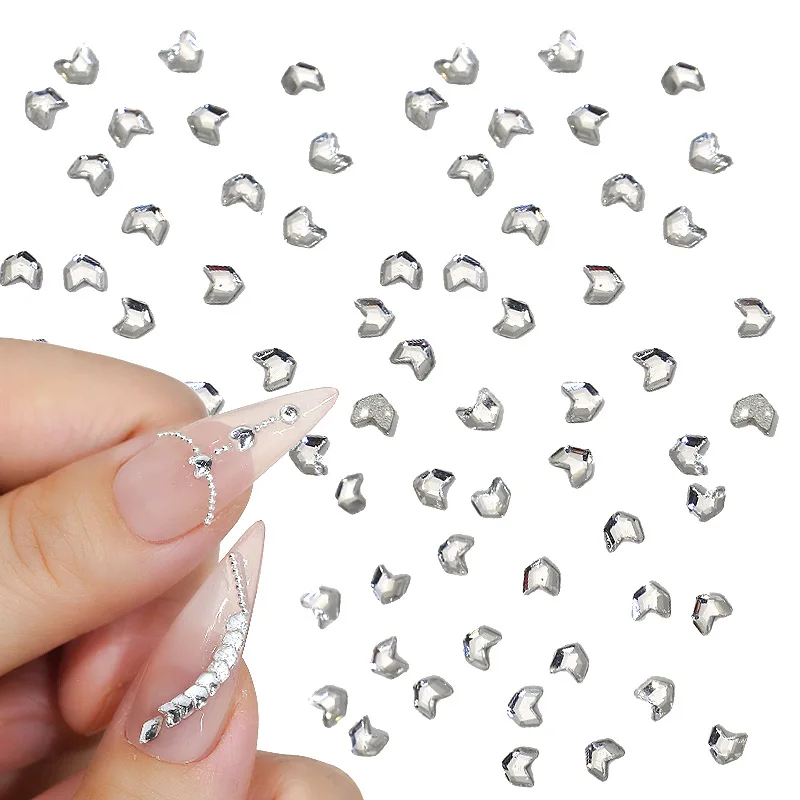 50PCS Sparkle Mini Clear White Wheat Ear Shape Flatback Diamond Crystal Nail Art Rhinestones Decorations Manicure Glitter Charms