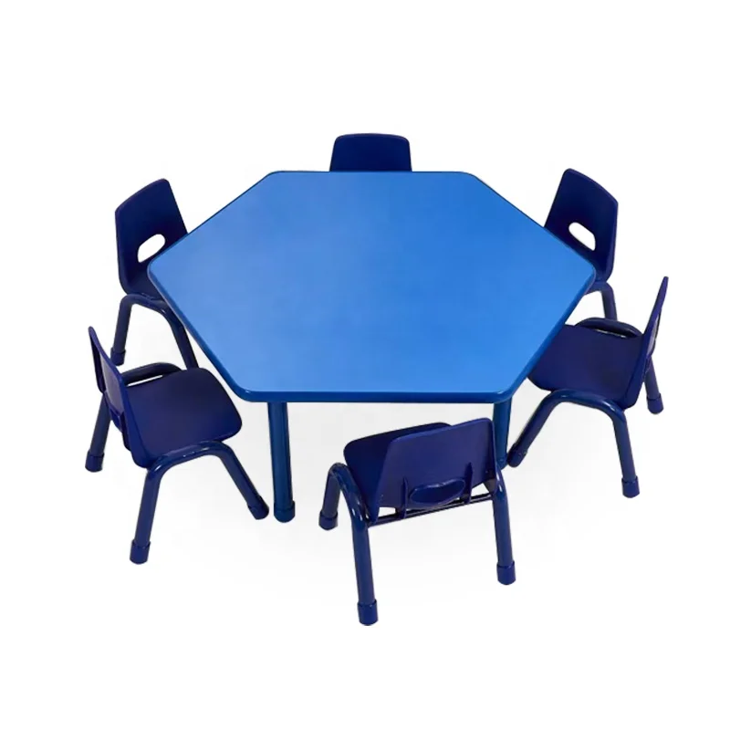 

Preschool furniture, kindergarten adjustable children's table, hexagonal table with chair