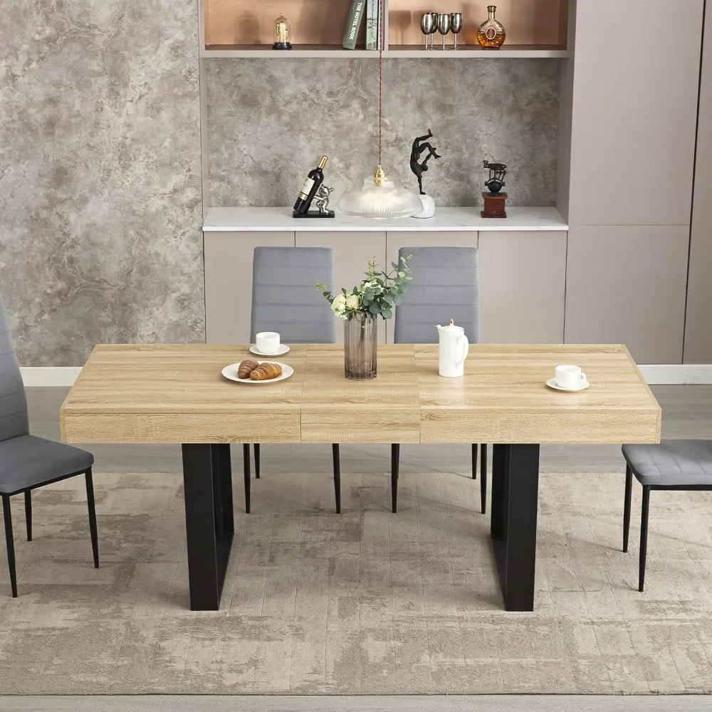 

Extendable Dining Table (63-79 Inches), Modern Farmhouse Style Wooden Kitchen Table, Long and Expandable, Customizable