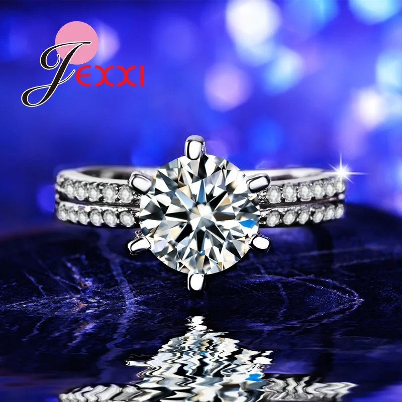 Classic Women Promise Rings Silver Color Ring Jewelry Clear Cubic Zirconia Crystal Wedding Bands Anillos