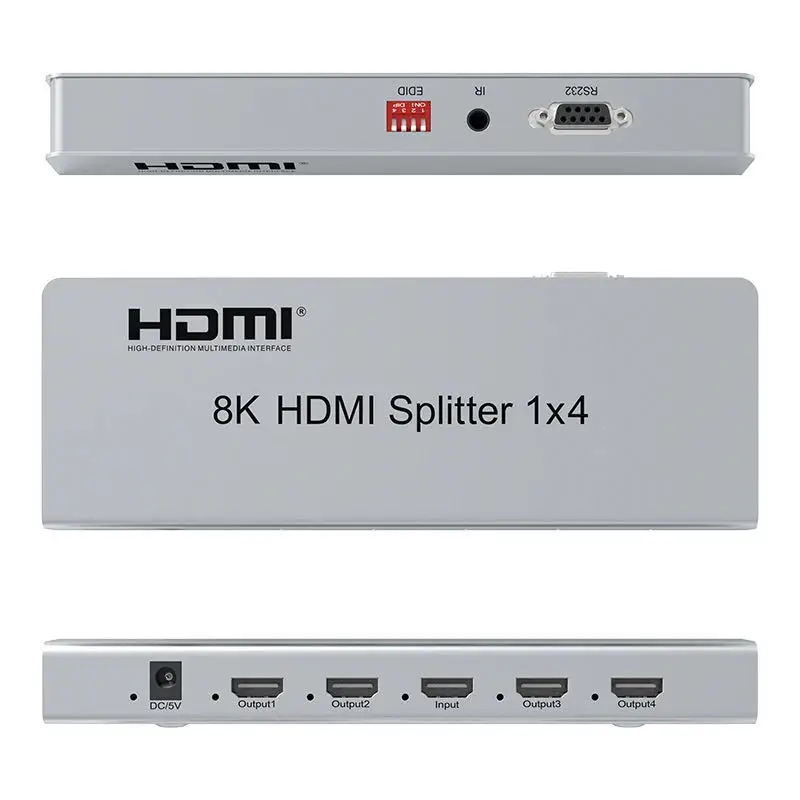 8K60Hz HDMI Splitter 1x4 HDMI2.1 HDR 3D Audio Video Converter 1 In 2 3 4 Out 4k 120hz 8K 1x2 HDMI Splitter PC To TV Dual Display