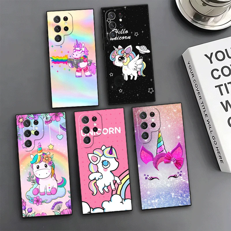 Pink Unicorn Rainbow Phone Case For Samsung Galaxy S24 S25 S26 Ultra S23 Plus S22 S21 FE S20 + Edge Pattern Customized Cover