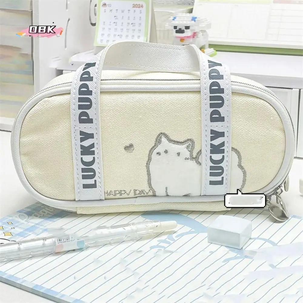

Fashion Embroidery Cat Pencil Handbag Kawaii Zipper Desk Storage Bag Organization Large Capacity Makeup Lipstick Bag Children