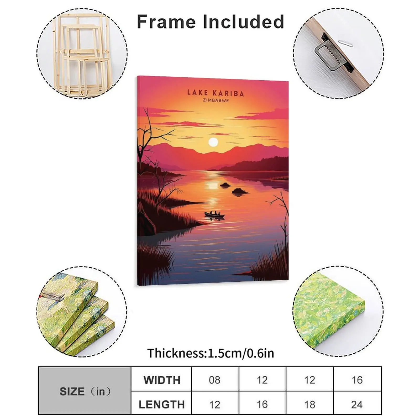 Lake Kariba Zimbabwe Zambia Wildlife Haven Travel Poster Illustration Canvas Painting Garage Party Club Framed Wall Painting
