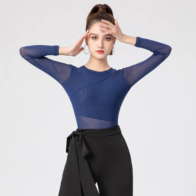 

2025 Latin Dance Suit Body Training Clothing Female Summer Dance Practice National Standard Modern Ballroom Dance One-piece Top