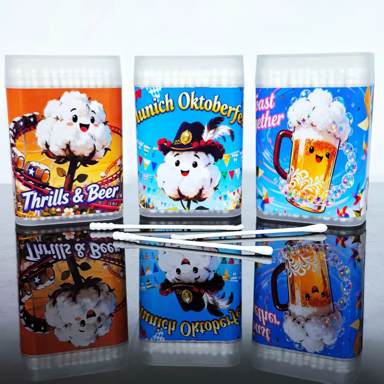 300 Uds. Hisopos de algodón de regalo para Festival de la cerveza, bastoncillos de algodón con cuchara para oreja de doble cabeza, hisopos de algodón para regalo de vacaciones para Festival de la cerveza