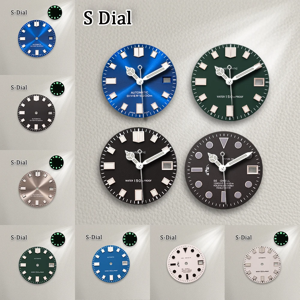 28.5mm S Dial NH35 Dial Matte Dial Cartoon Dog Dial Fit NH36 Movement Green Luminous High Quality Watch Modification Accessories