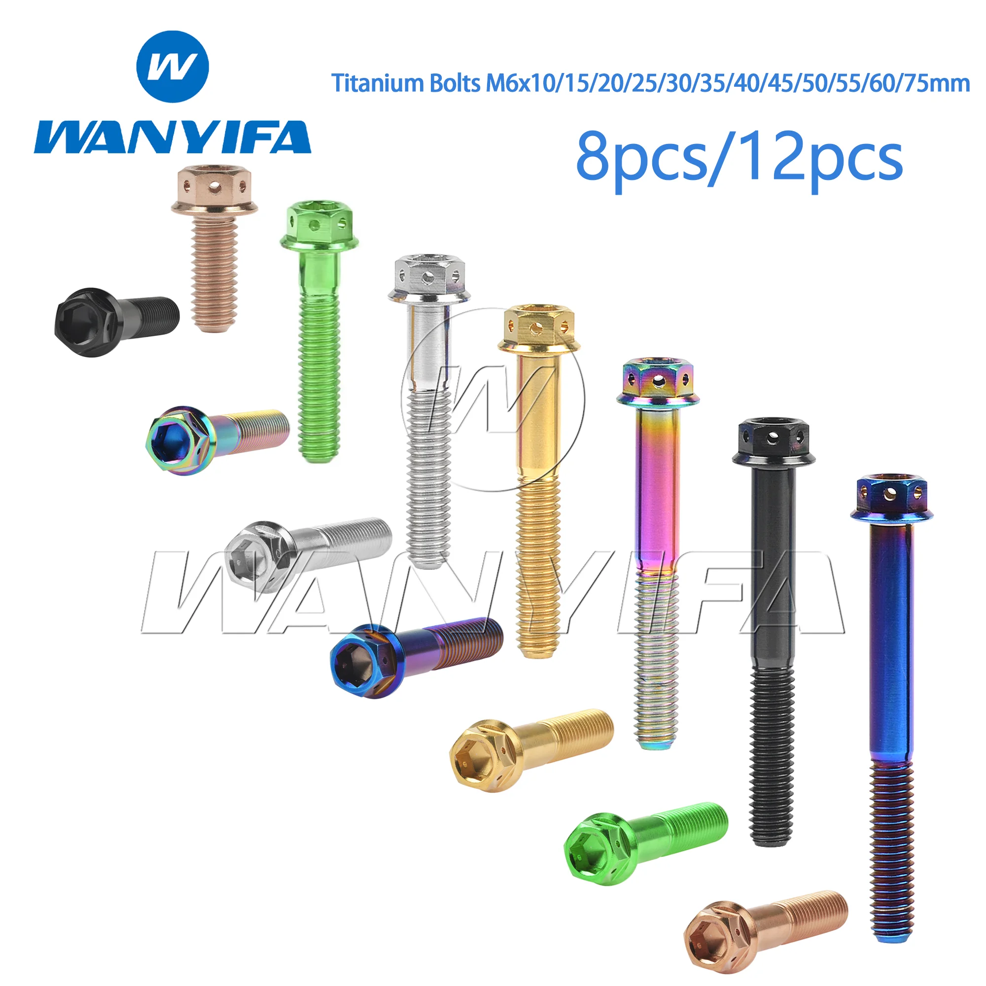 

Wanyifa Titanium Bolt M6x10/15/20/25/30/35/40/45/50/55/60/75mm Flange Allen key Head Screws for Motorcycle Retrofit 8pcs/12pcs