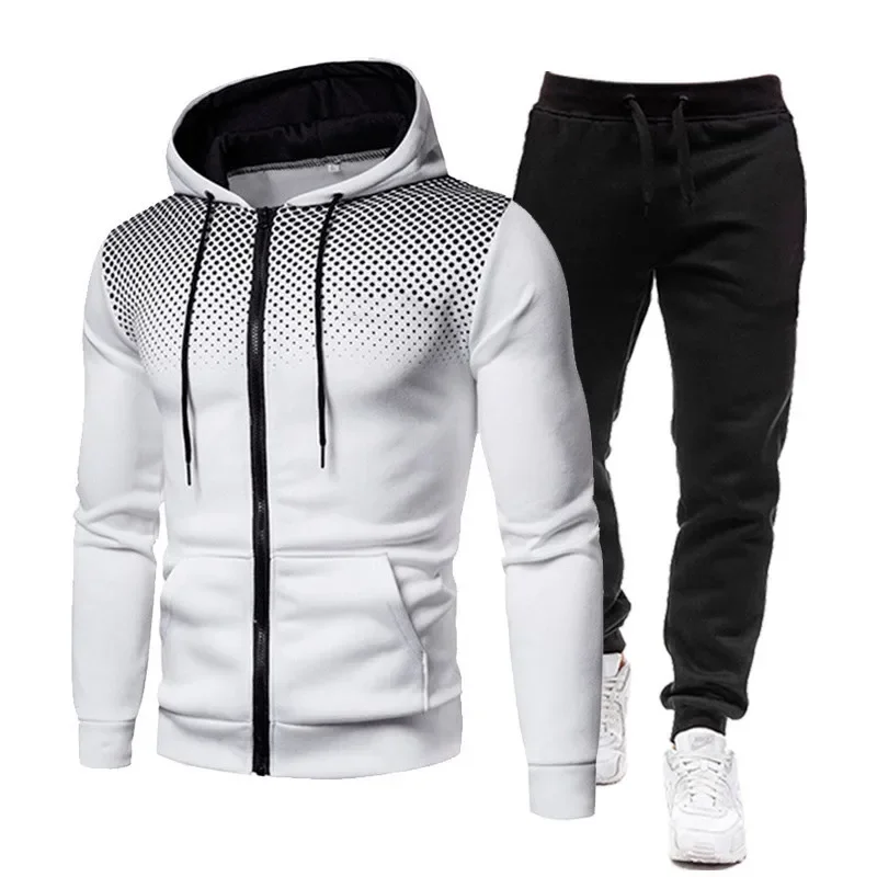 2024 Autumn/Winter New Zipper Hoodie Long Pants Set for Men's Fashion Warm Leisure Running Fitness and Sports Two Piece Set