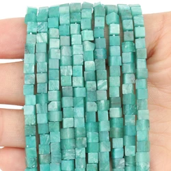 3.5mm Small Square Cube Shape Beads Natural Amazonite Stone Beads Loose Spacer Beads for Jewelry Making Diy Bracelet Accessories