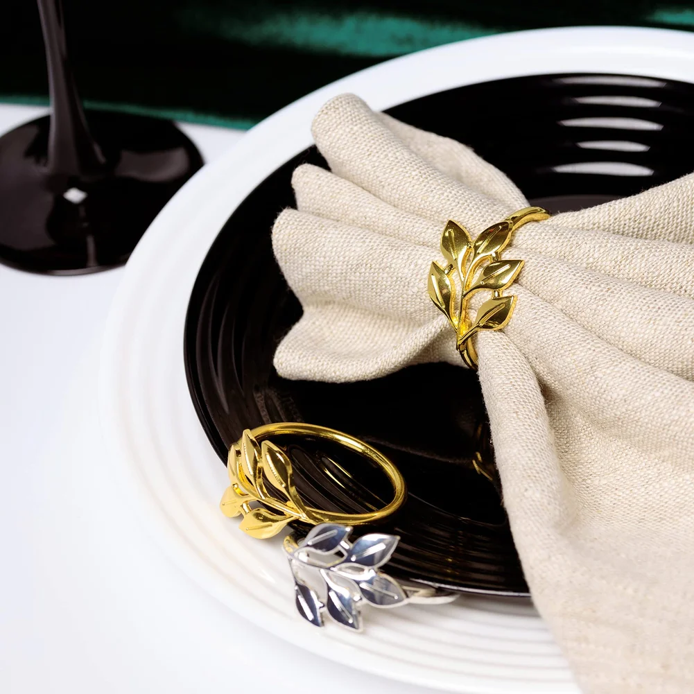 12Pack Metal Napkin Rings With Leaves Motif Alloy Napkin Holders For Formal Events Casual Dining Table Setting Decor