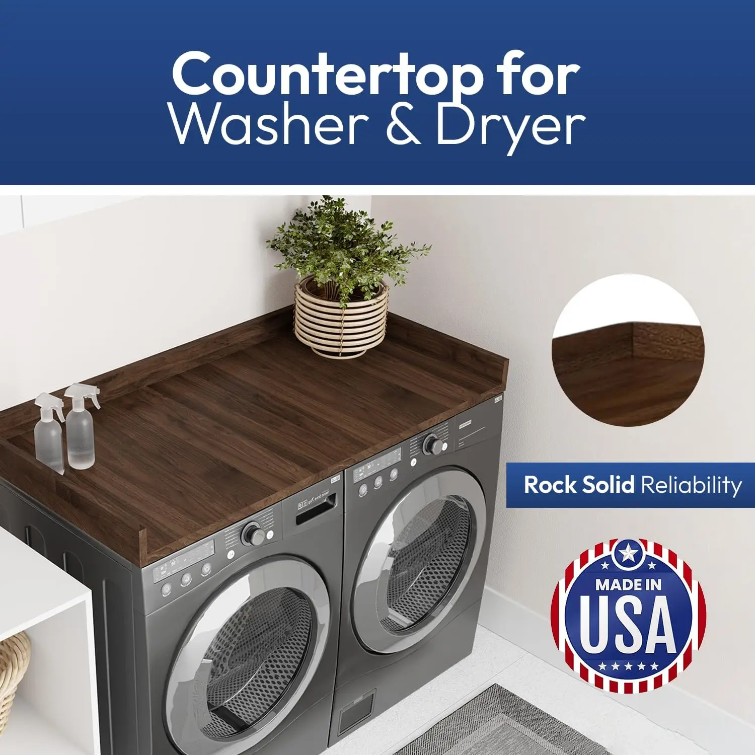 Non-Slip Pads, Made in USA, Laundry Room Wood Topper, Washer Dryer Cover for Top, Laundry