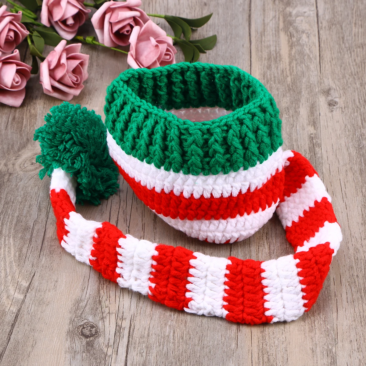 

Newborn Crochet Hat 19Cm X 15Cm Handmade Long Tail Knit For 0-10 Months Baby Photography Prop Infant Photo Accessory