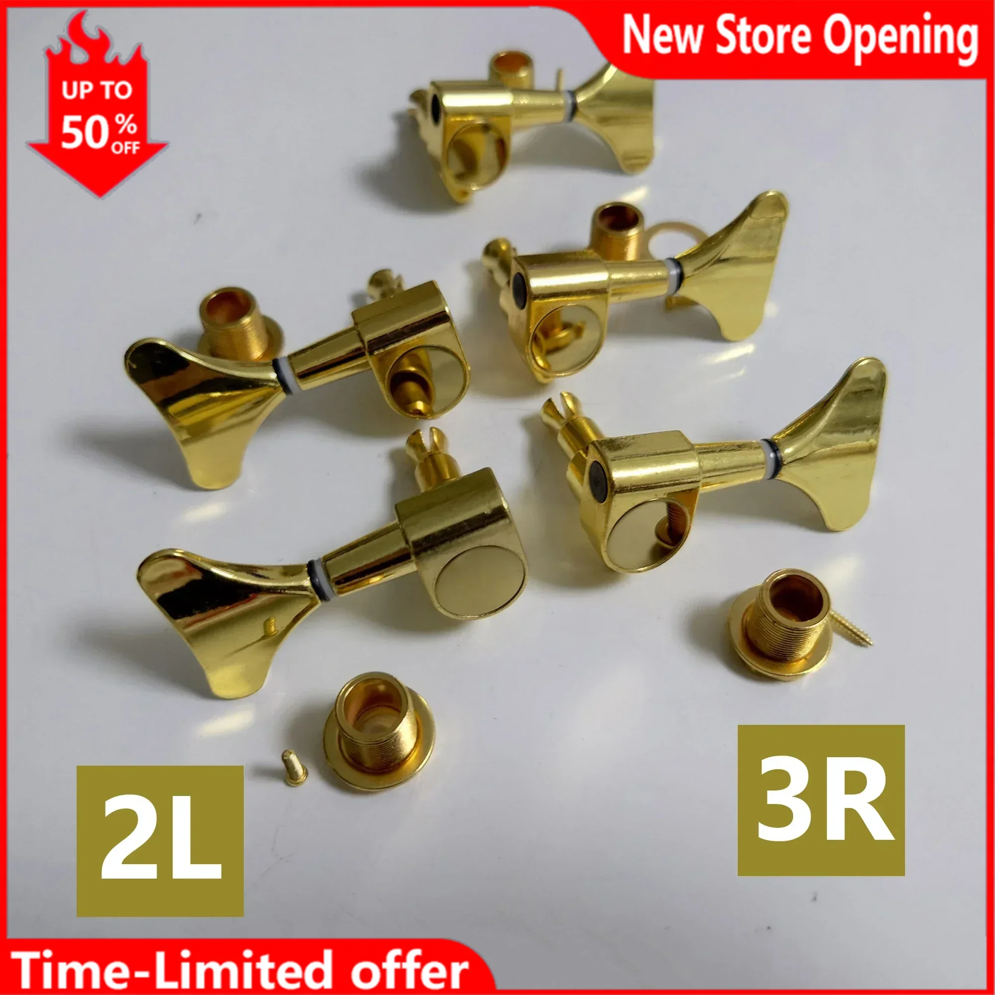 

Gold Closed Electric Bass Tuning Pegs, Left & Right Tuners Set for 2L 3R String Configuration