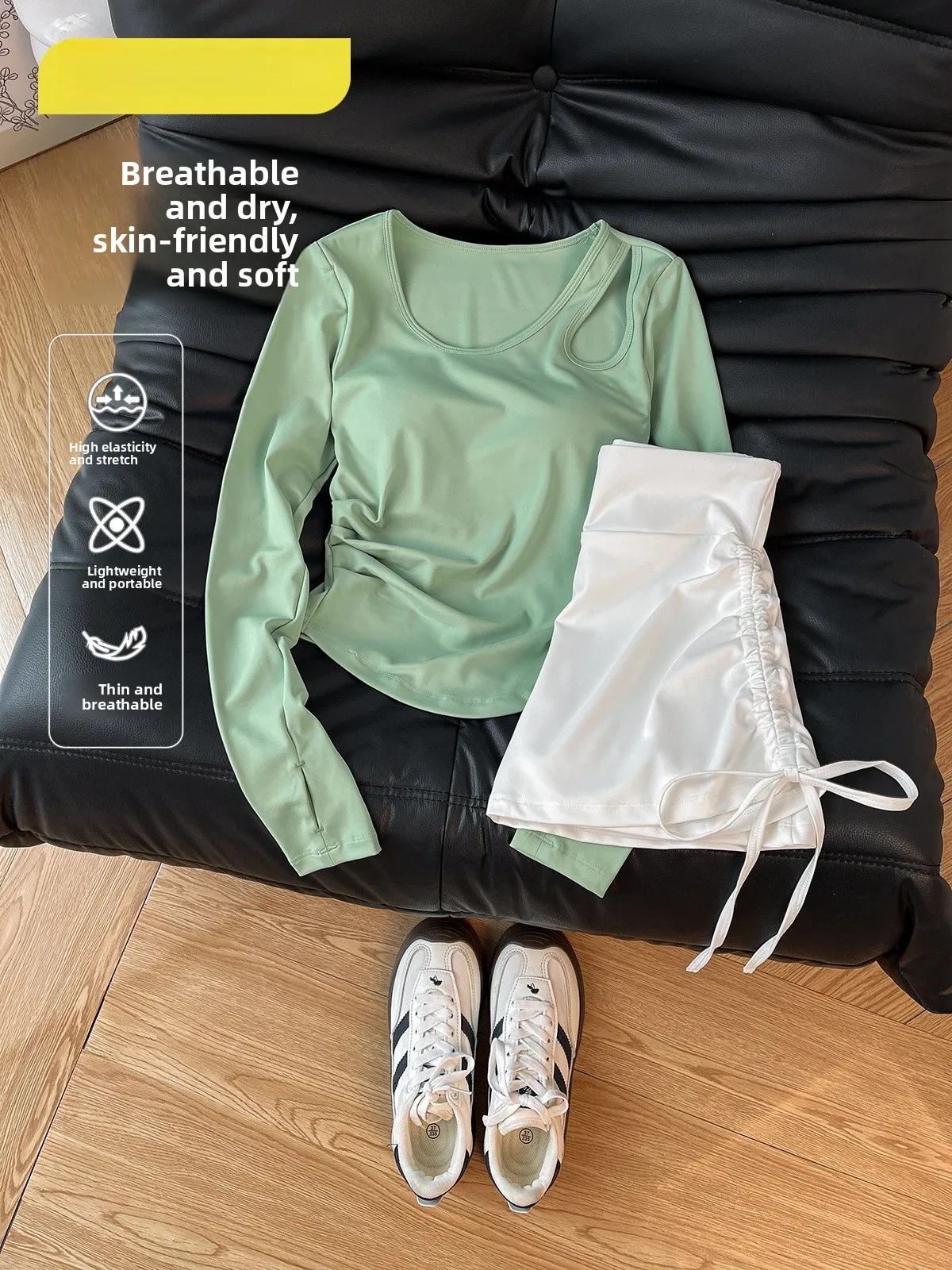 

ZEENI Spring 2026 Skin-friendly Breathable High Elastic Slimming Fitn Outfit Women's Top f-length Skirt Sports Set