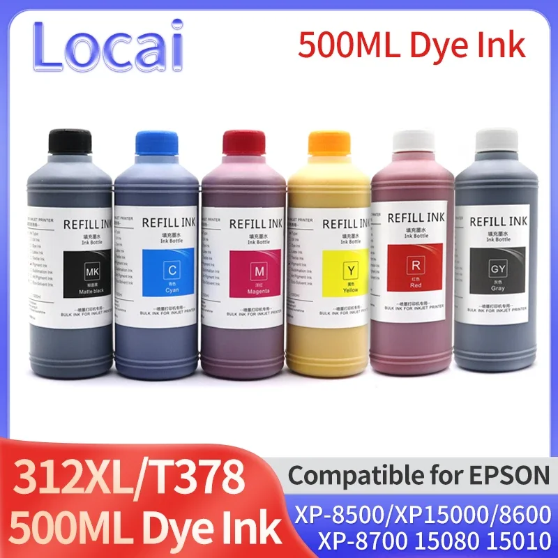 500ML 312XL 314XL 378XL 478 01U Refill Dye Ink for Epson Expression Photo XP-15000 XP15010 15080 XP-8500/8505/8600/8700 Printer