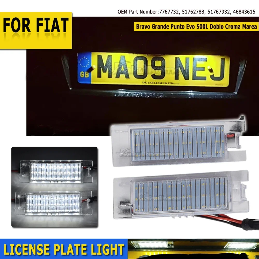 2Pcs Canbus LED License Plate Light For Fiat Bravo Argo Grande Punto Evo Siena 500L Doblo Croma Marea Seicento Tipo