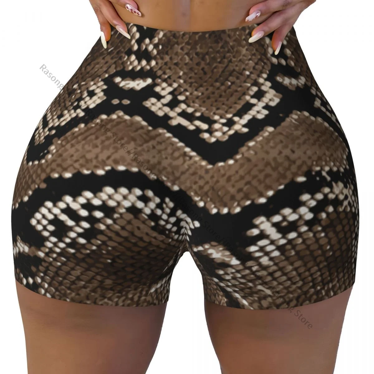 Sexy tight hip sports shorts Snake Skin Background fitness women's comfortable yoga shorts