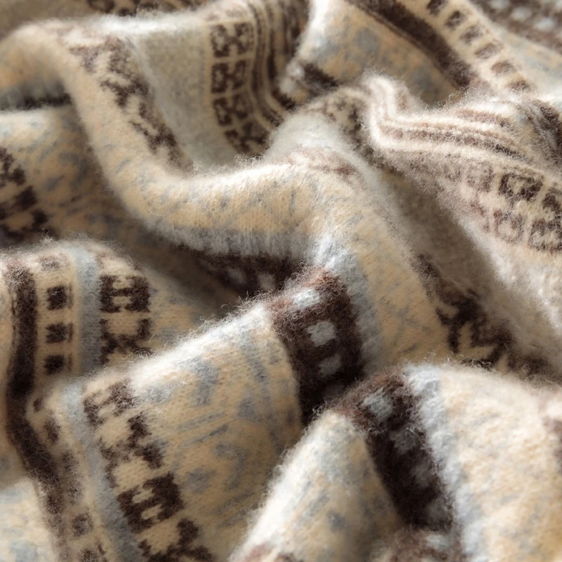 Vintage Men Autumn Winter Sweater Basic 100% Merino Wool Sweater Pullover Thick Classic O-Neck Clothing Striped Jacquard Knitted - Image 6