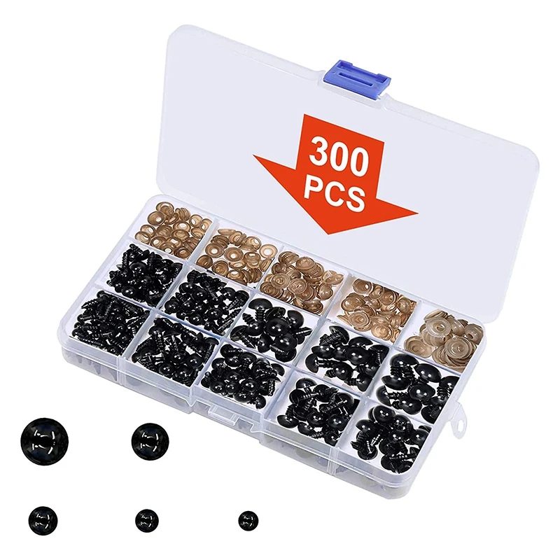 Safety Eyes With Washers, 150Pcs Small Doll Eyes Craft Toy Eyes Teddy Bear Eyes 6Mm/8Mm/9Mm/10Mm/12Mm, Black Plastic Eye