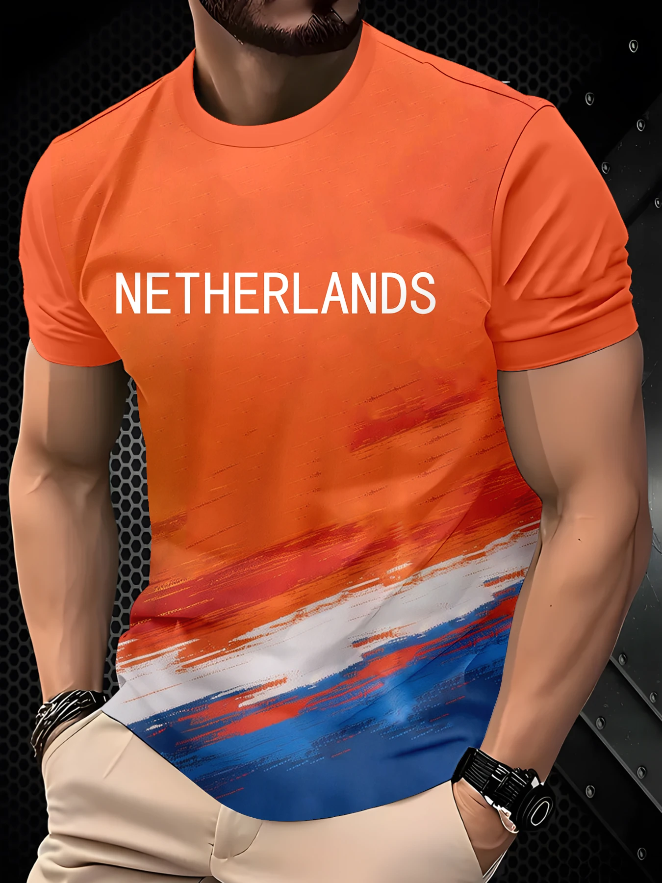 Men Abstract Horizontal Rough Texture Color Block Crew Neck Short Sleeve T-Shirt
