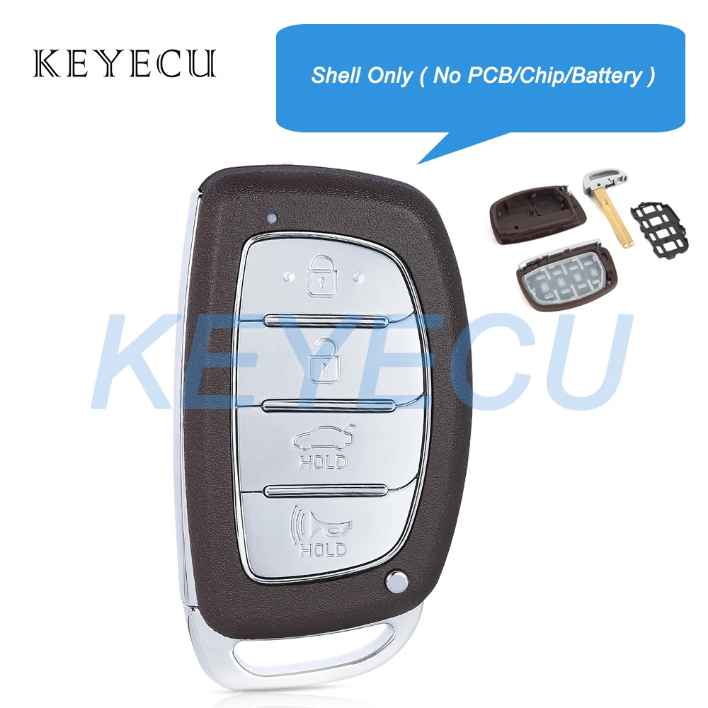 Keyecu Replacement With Uncut Key Blade Smart Remote Key Fob Shell Case 4 Buttons for Hyundai IX25 IX35 Sonata Tucson 2014-2018