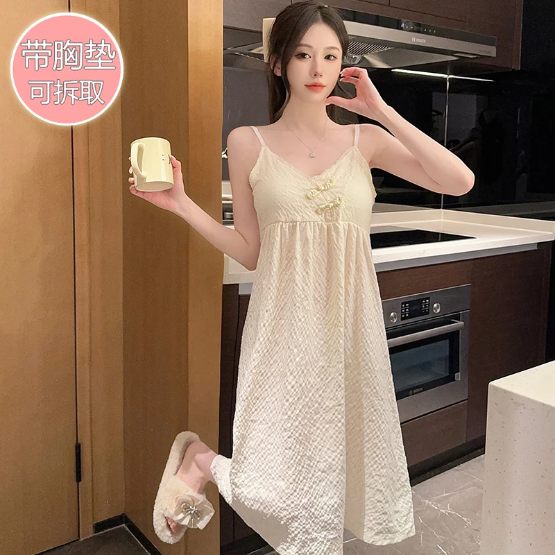 2024 Hot Summer Sexy Lace Lingerie Spaghetti Strap Cotton Nightgowns for Women Cute Sleepwear Night Dress Nightdress Home Nighty