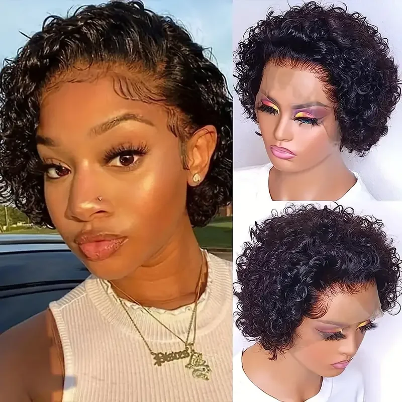 Pixie Cut Wigs 13x2 Lace Frontal Wigs Human Hair Short Kinky Curly Bob Human Hair Wigs For Women Lace Front Human Hair Wigs